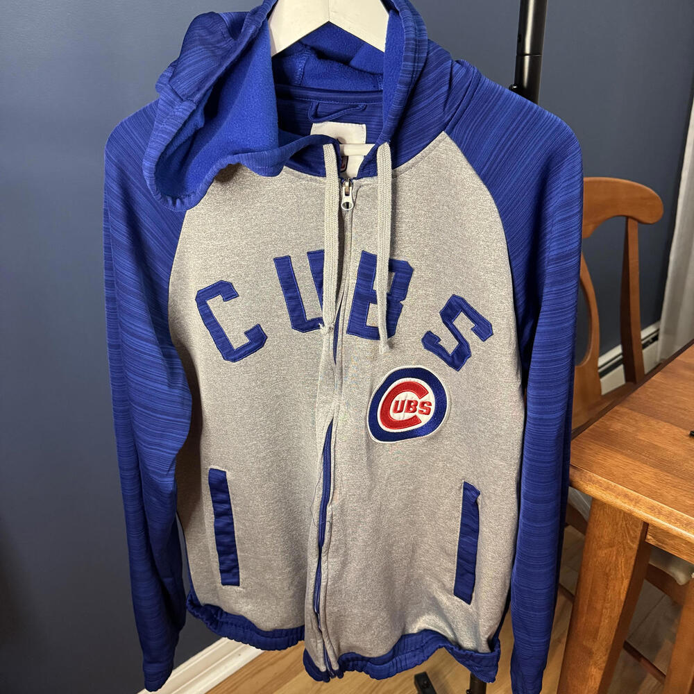 Chicago Cubs, NFL Full Zip Sweater, Grey/Blue Mens XL